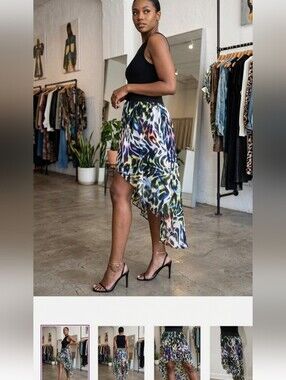 New Look Colorful Asymmetrical Animal Print Sheer Midi Skirt US 6
